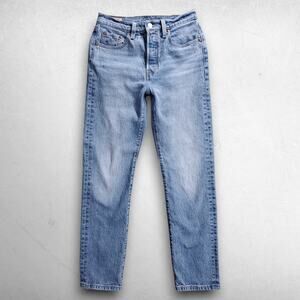 Levi's Premium 501 Jeans Straight Leg Big E Faded Stretch Women 25x30 Blue